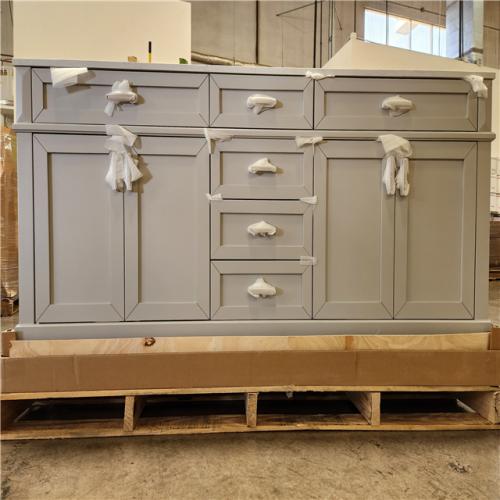 Phoenix Location AS-IS Home Decorators Collection Talmore 72 in. Double Sink Sky Grey Bath Vanity with White Engineered Carrara Marble Top (Assembled) (Damaged Top)