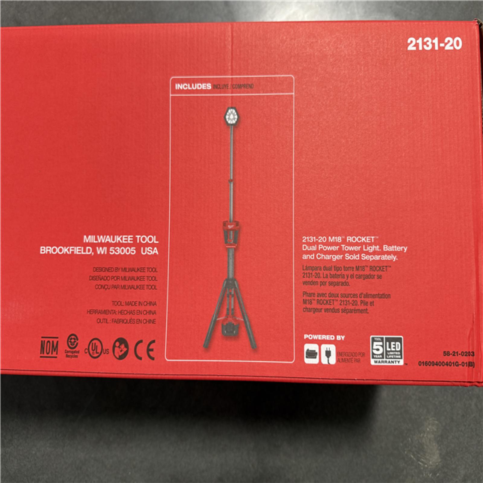 California NEW Milwaukee M18 Rocket Dual Power Tower Light (No Battery)