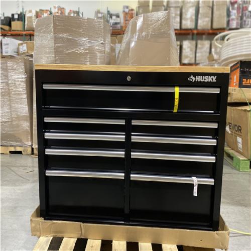 DALLAS LOCATION-  HUSKY 46 in. W x 51 in. D Mobile Workbench Cabinet  W/ Full Length Extension Table (GLOSS BLACK/WOOD TOP)