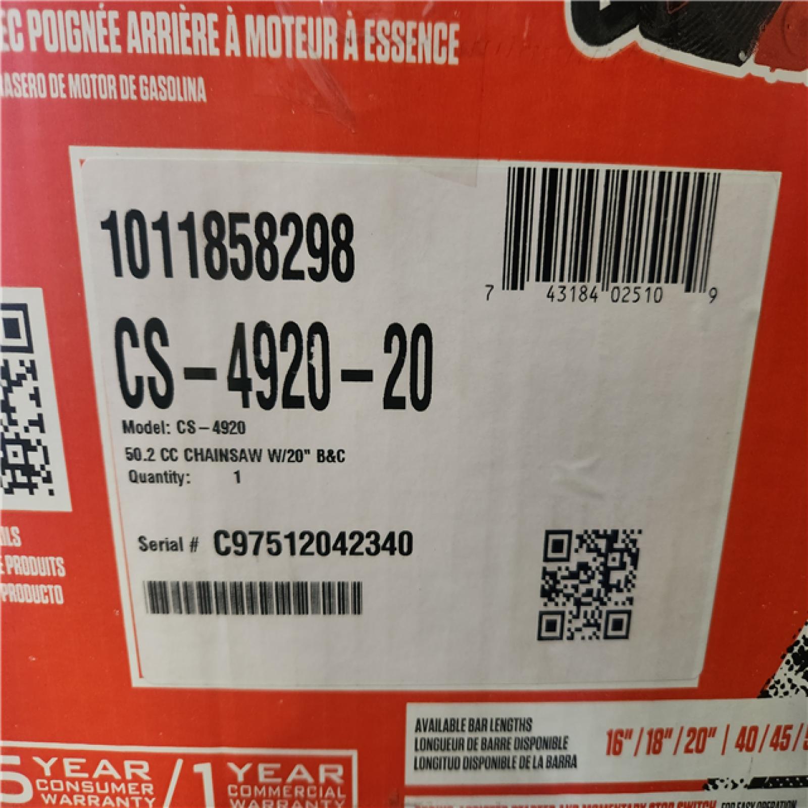 Phoenix AS-IS ECHO 20 in. 50.1 cc 2-Stroke Gas Rear Handle Chainsaw