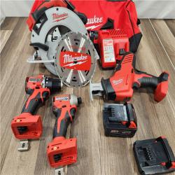 AS-IS Milwaukee M18 18-Volt Lithium-Ion Brushless Cordless Combo Kit (4-Tool) with 2-Batteries, 1-Charger and Tool Bag
