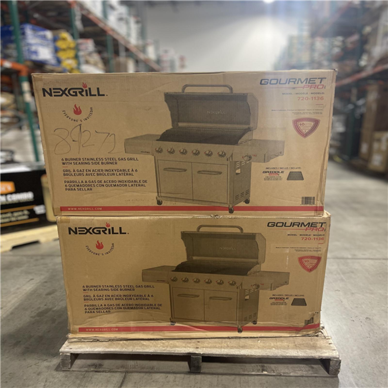 DALLAS LOCATION- Nexgrill Gourmet Pro 6-Burner Propane Gas Grill w Searing Side Burner and Griddle Pallet (2 Units)