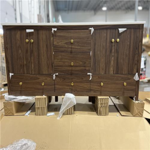 DALLAS LOCATION - RORY 72IN BATH VANITY WALNUT WITH ENGINEERED WHITE VANITY TOP