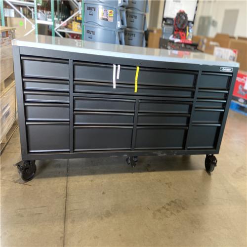 DALLAS LOCATION - Husky 84 in. W x 24 in. D 18-Drawer Heavy-Duty Mobile Workbench with Stainless Steel Top in Matte Black
