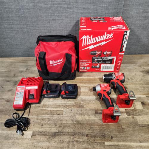 HOUSTON LOCATION - AS-IS Milwaukee M18 18V Lithium-Ion Brushless Cordless Compact Drill/Impact Combo Kit (2-Tool) W/(2) 2.0 Ah Batteries  Charger & Bag