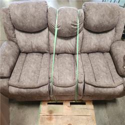 Phoenix AS-IS Lazzara Austin 87.5 in. W Straight Arm Microfiber Rectangle Manual Reclining Sofa in Brown
