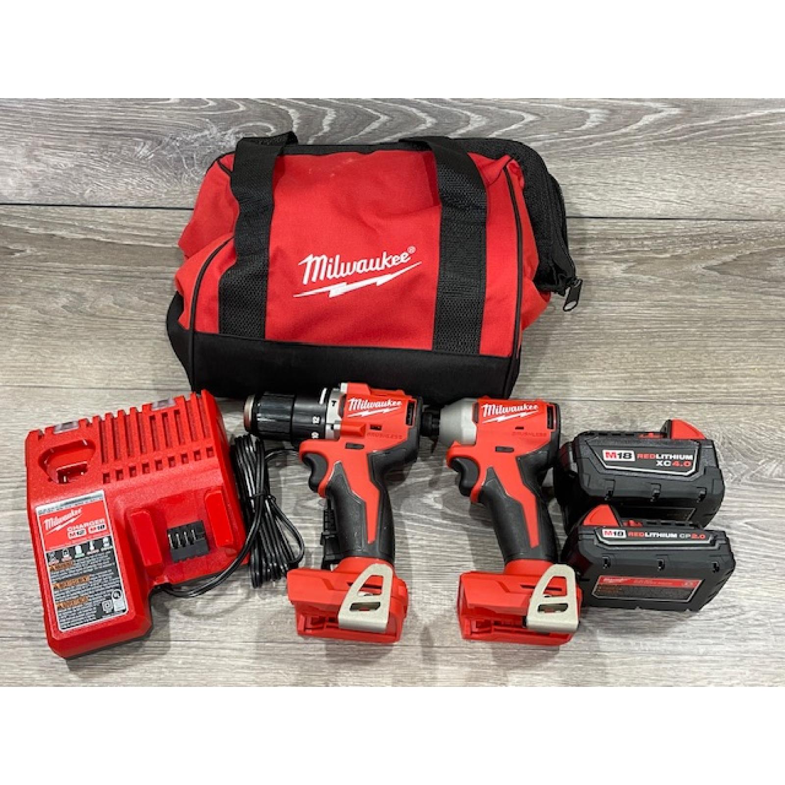 AS-IS Milwaukee 18-Volt Lithium-Ion Brushless Cordless Compact Hammer Drill/Impact Combo Kit