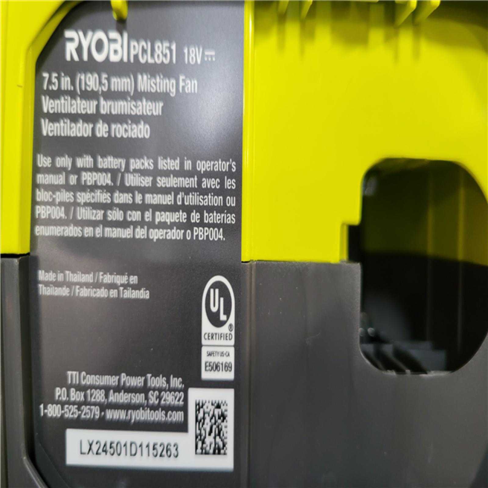 California NEW Ryobi One+ 18V 7.5 Bucket Top Misting Fan Kit  Includes (1) Battery & Charger