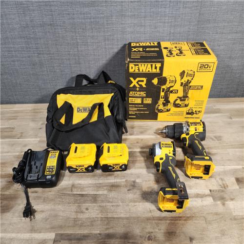 HOUSTON LOCATION - AS-IS DEWALT 20V MAX XR Hammer Drill and ATOMIC Impact Driver 2 Tool Cordless Combo Kit with (2) 4.0Ah Batteries, Charger, and Bag