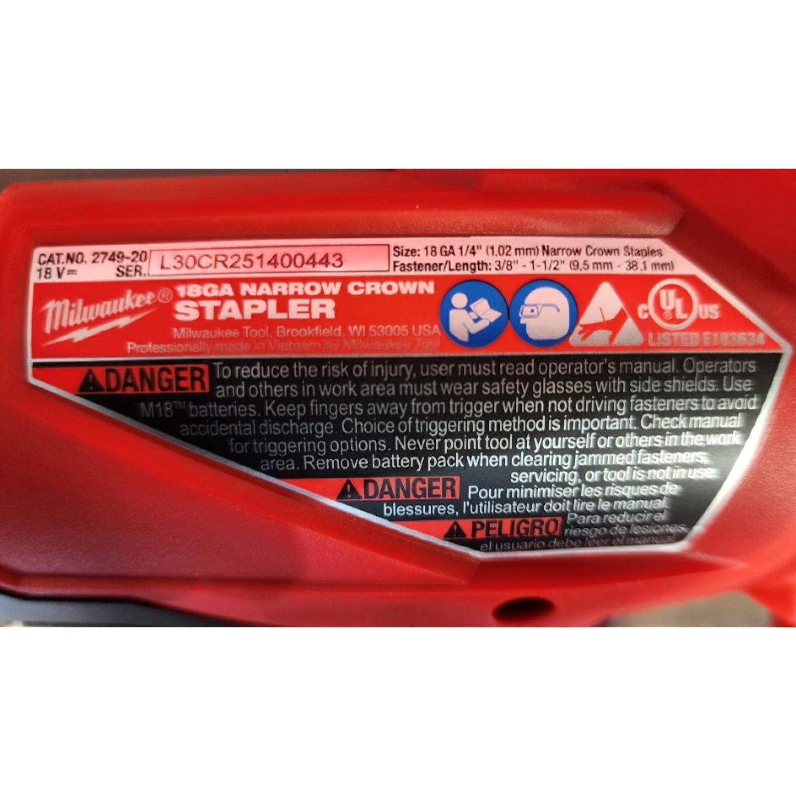 HOUSTON LOCATION - AS-IS (APPEARS LIKE NEW) MILWAUKEE FUEL 18V Cordless 18-Gauge 1/4 in. Narrow Crown Stapler (Tool-Only)