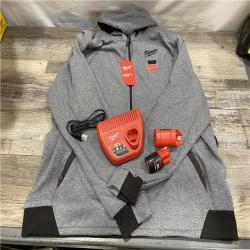 AS-IS Milwaukee Men's 2X-Large 12-Volt Lithium-Ion Cordless Gray Heated Jacket Hoodie Kit