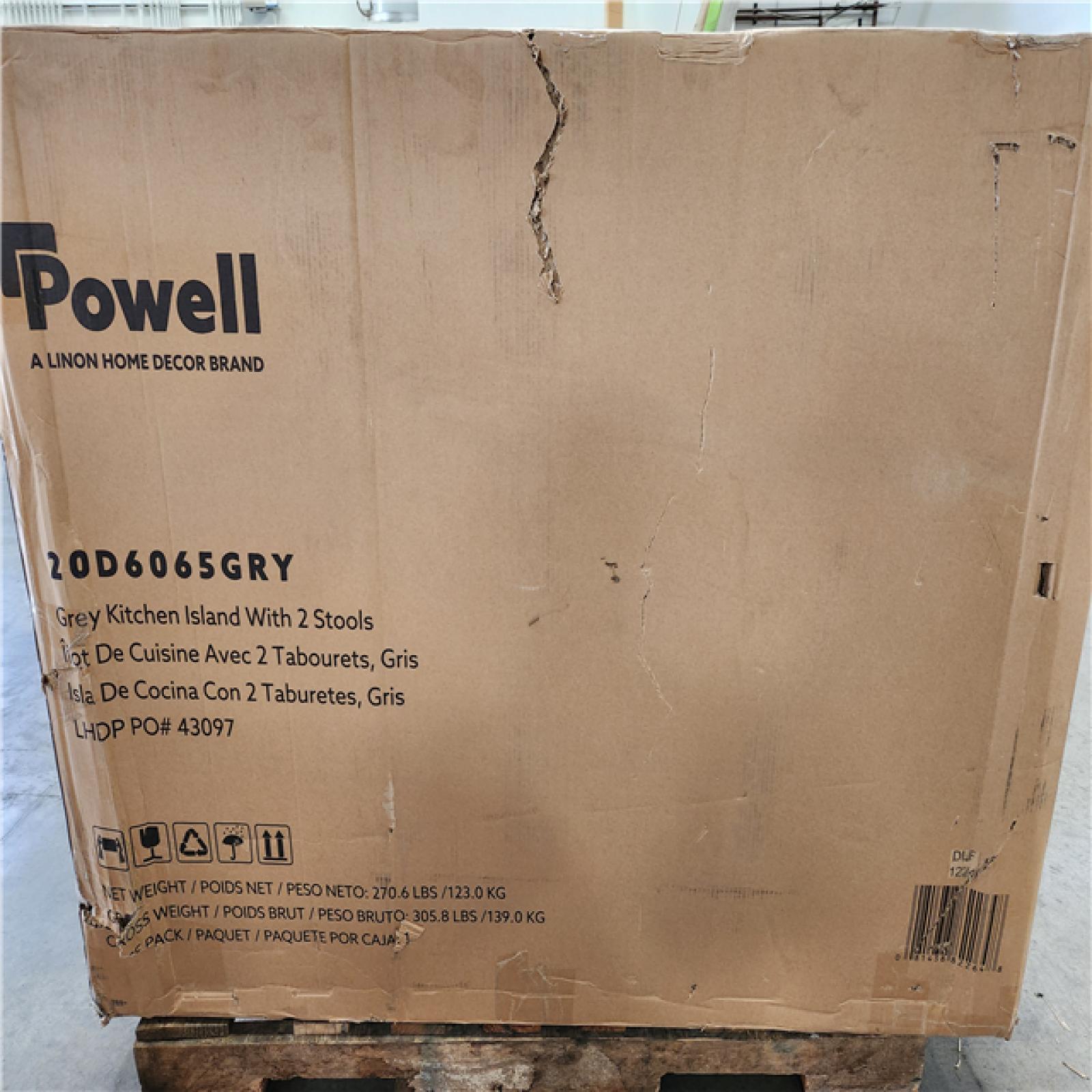 Phoenix NEW GREY 53 in. Kitchen Island with Drop Leaf, Power Outlet, and 3 Drawers