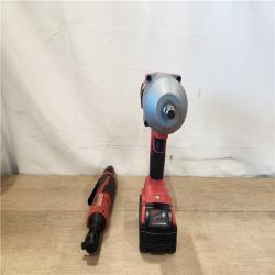 AS-IS- Milwaukee 12/18V Lithium-Ion Cordless 3/8 in. Ratchet and 1/2 in. High Torque Impact Wrench with Friction Ring Combo Kit