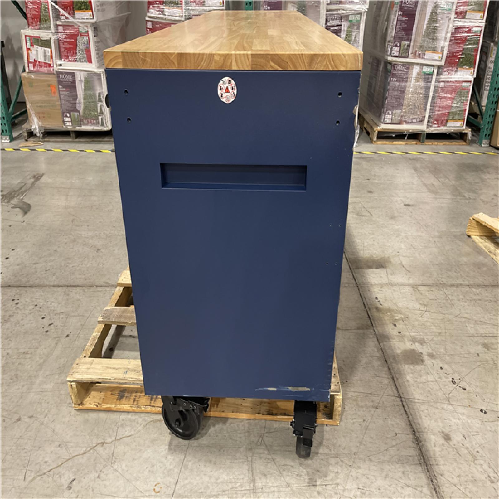 DALLAS LOCATION - AS-IS Husky Tool Storage Heavy Duty 84 in. W x 24 in. D Matte Blue Mobile Workbench Cabinet