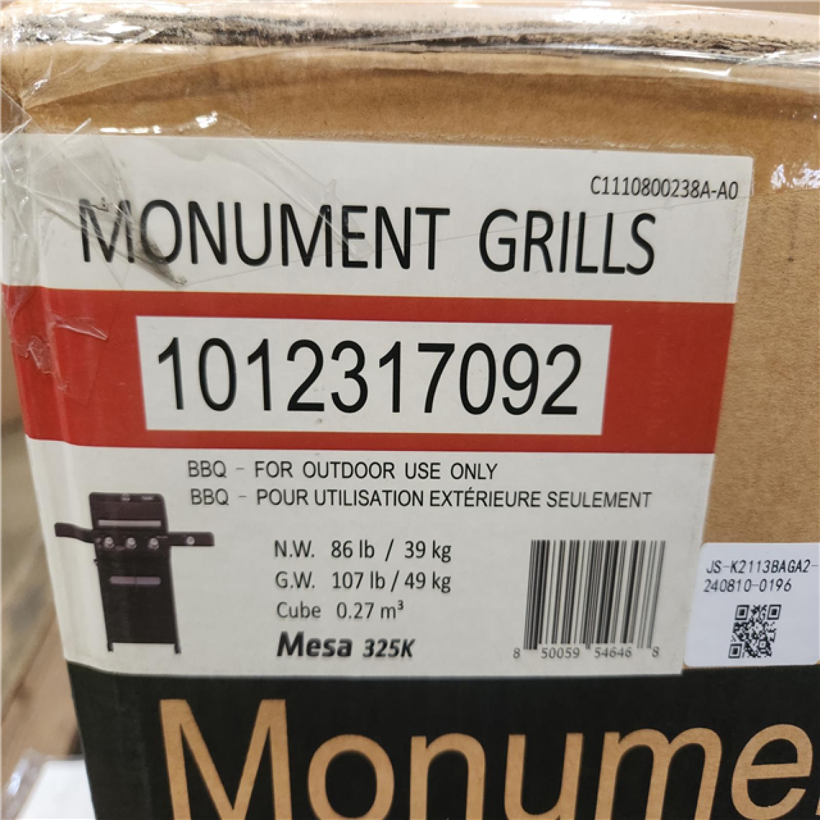 Phoenix LIKE NEW Monument Grills Mesa 3-Burner Propane Gas Grill in Black with Clear View Lid, LED Controls, Smoke Box, and Side Burner