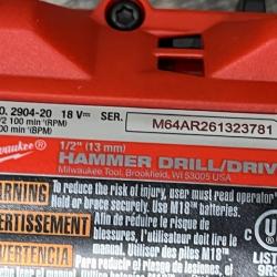 AS-IS Milwaukee FUEL 18V Lithium-Ion Brushless Cordless 1/2 in. Hammer Drill/Driver (Tool-Only)