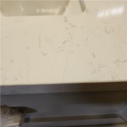 Phoenix Location AS-IS Home Decorators Collection Talmore 72 in. Double Sink Sky Grey Bath Vanity with White Engineered Carrara Marble Top (Assembled) (Damaged Top)
