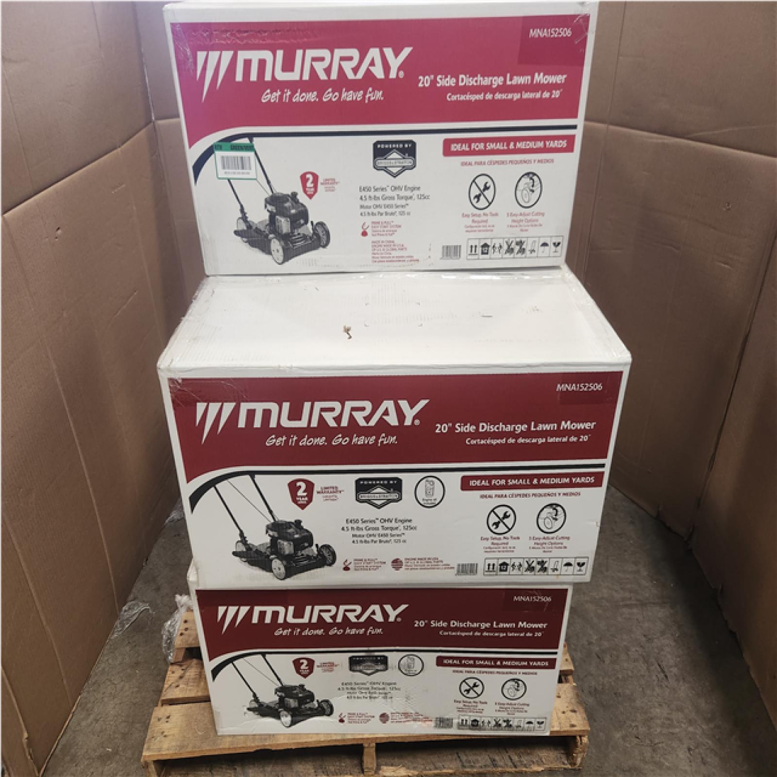 Phoenix NEW Pallet of Murray 20 in. 125 cc Briggs & Stratton Walk Behind Gas Push Lawn Mower with 4 Wheel Height Adjustment and Prime 'N Pull Start
