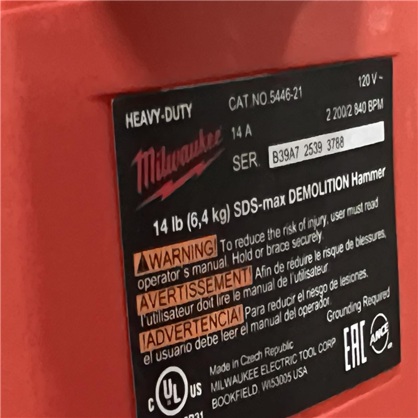 AS-IS Milwaukee 5446-21 SDS Max Demolition Hammer