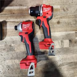 HOUSTON LOCATION - AS-IS Milwaukee M18 18V Lithium-Ion Brushless Cordless Compact Drill/Impact Combo Kit (2-Tool) W/(2) 2.0 Ah Batteries  Charger & Bag