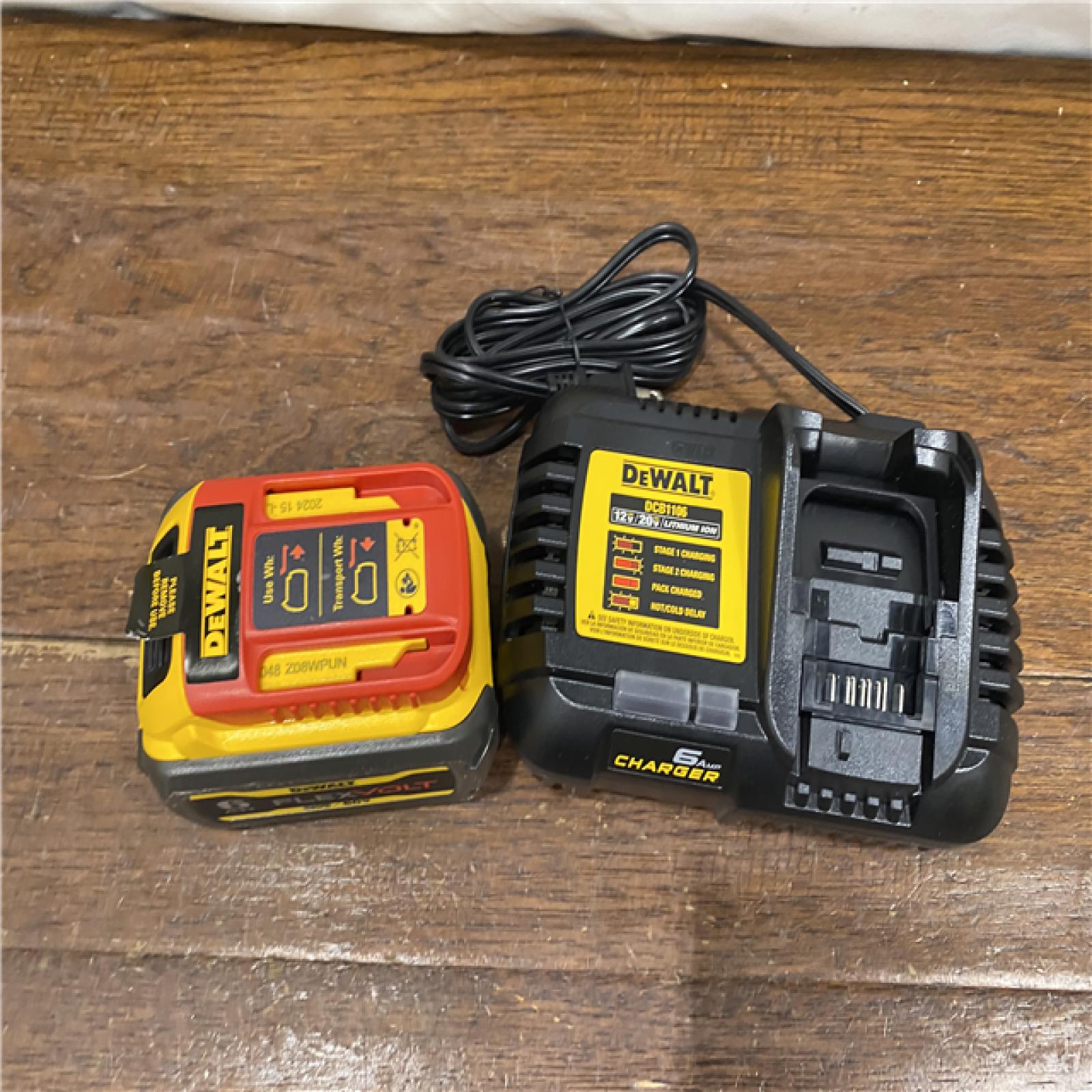 AS-IS DEWALT FLEXVOLT 20V/60V MAX Lithium-Ion 6.0Ah Battery Pack with 6 Amp Output Charger