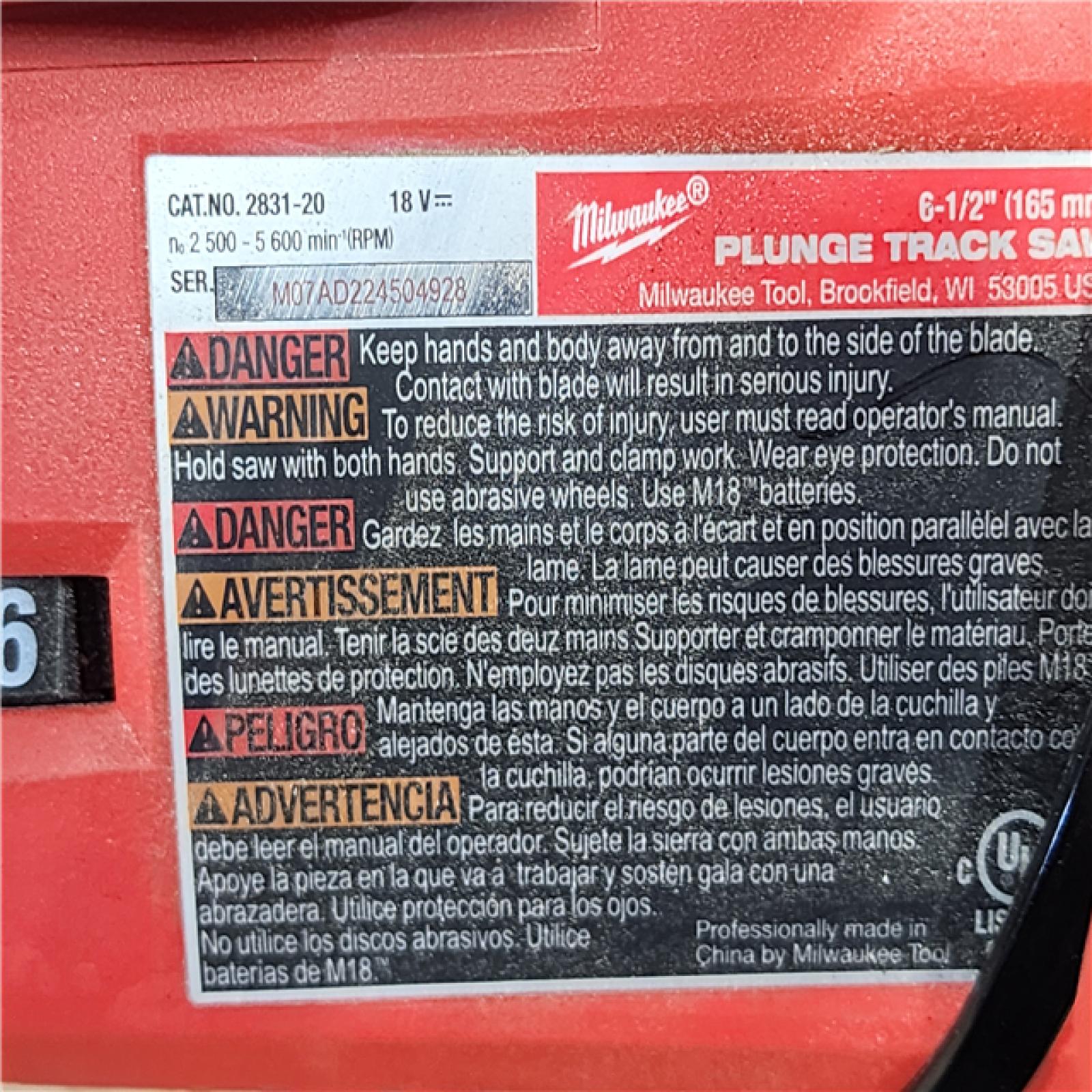 HOUSTON LOCATION - AS-IS Milwaukee M18 FUEL 18V Lithium-Ion Cordless Brushless 6-1/2 in. Plunge Cut Track Saw (Tool-Only)