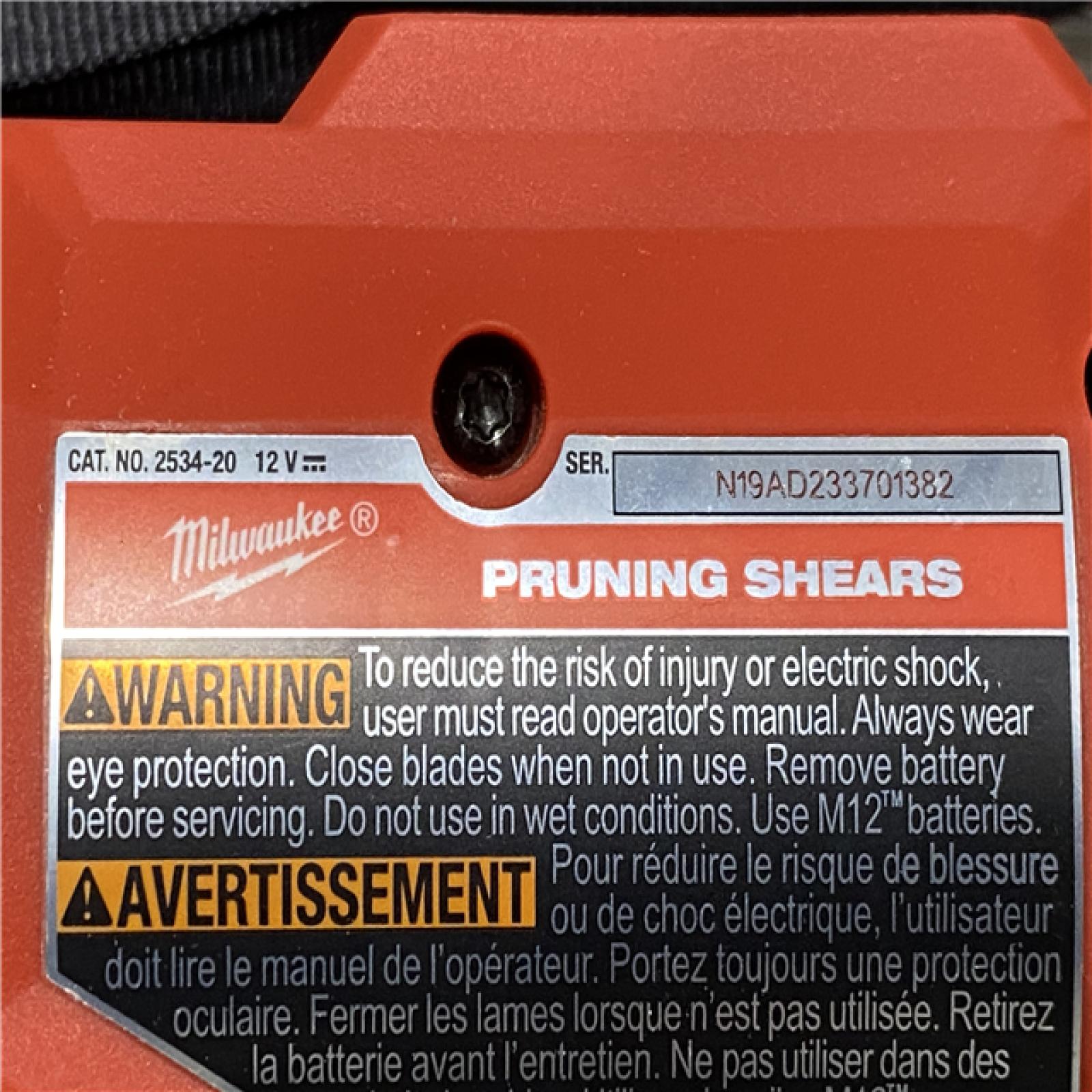 AS-IS Milwaukee 12V Cordless Brushless Pruner Shears (Tool Only)