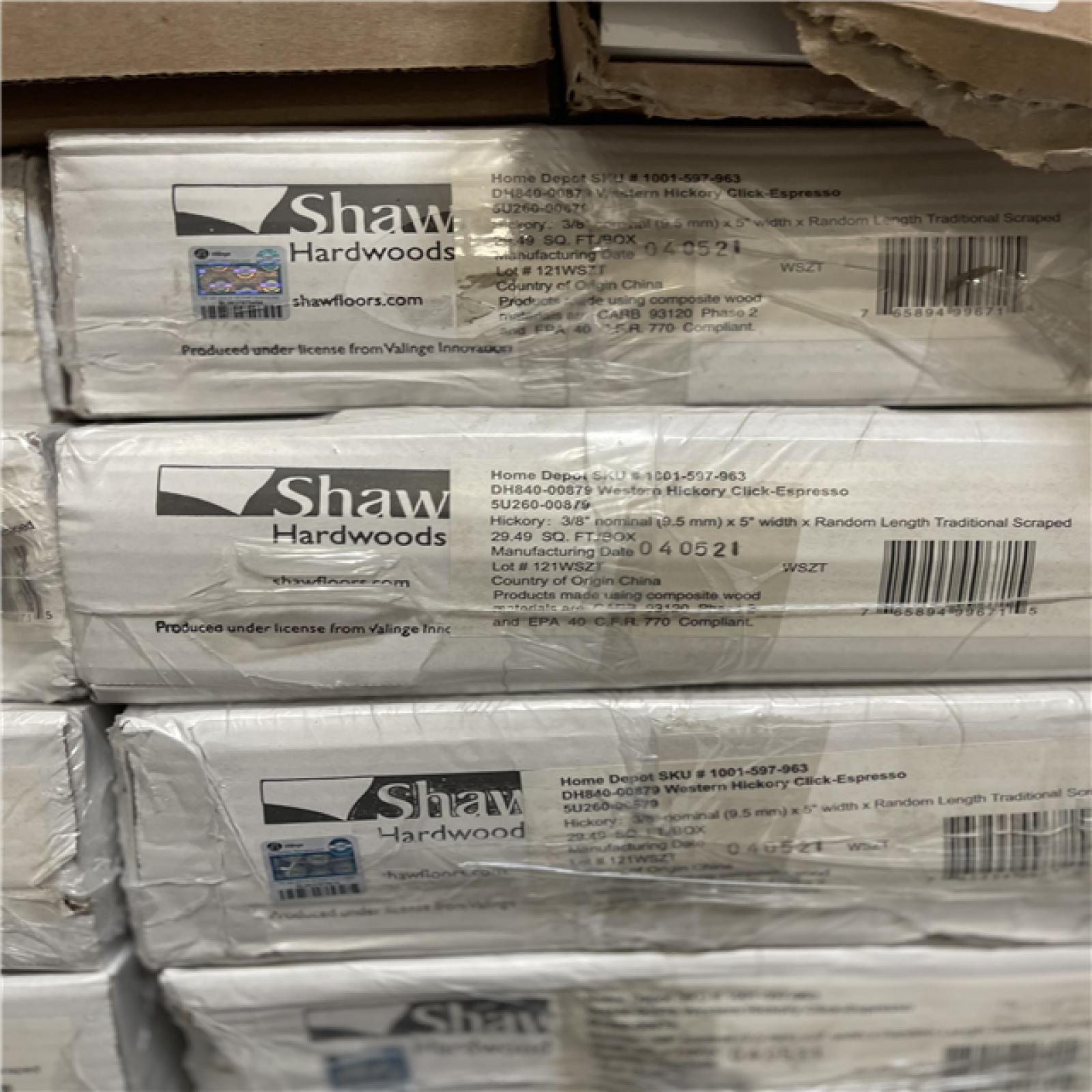 DALLAS LOCATION - Shaw Western Espresso Hickory 3/8 in. T X 5 in. W Click-Lock Scraped Engineered Hardwood Flooring PALLET -( 25 CASES)