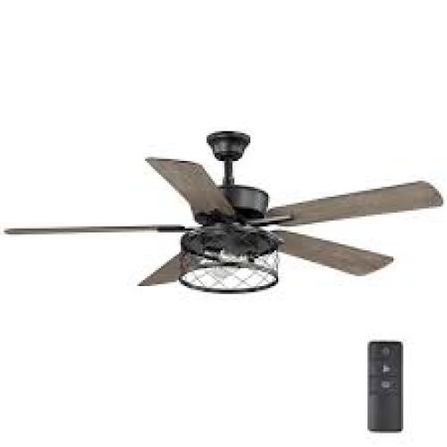 Hampton Bay Ashtead 52 in. LED Indoor Matte Black Ceiling Fan with Light and Remote Control Included