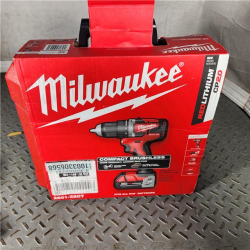 Houston location- AS-IS Milwaukee 2801-22CT 18V M18 Lithium-Ion Brushless Cordless 1/2 Compact Drill/Driver Kit 2.0 Ah