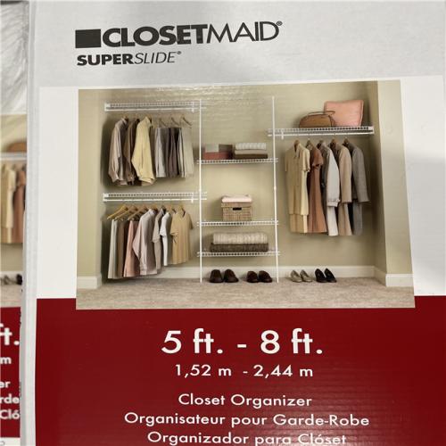 DALLAS LOCATION- Superslide 5 Ft. To 8 Ft. Metal White Closet Organizer Kit With Adjustable Shelving PALLET-(21 UNITS)