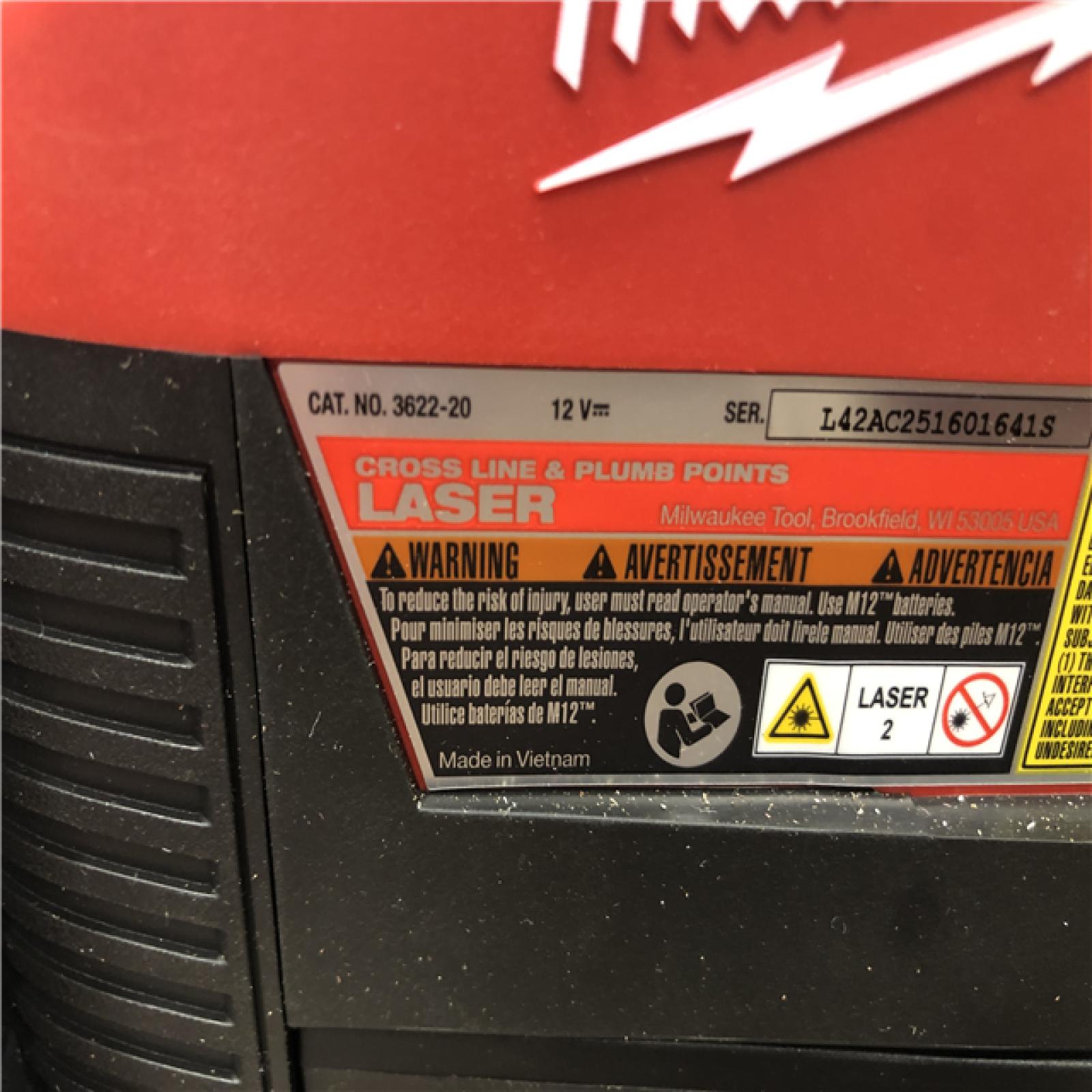 AS-IS Milwaukee 12-Volt Lithium-Ion Cordless Green 125 ft. Cross Line and Plumb Points Laser Level (Tool-Only)