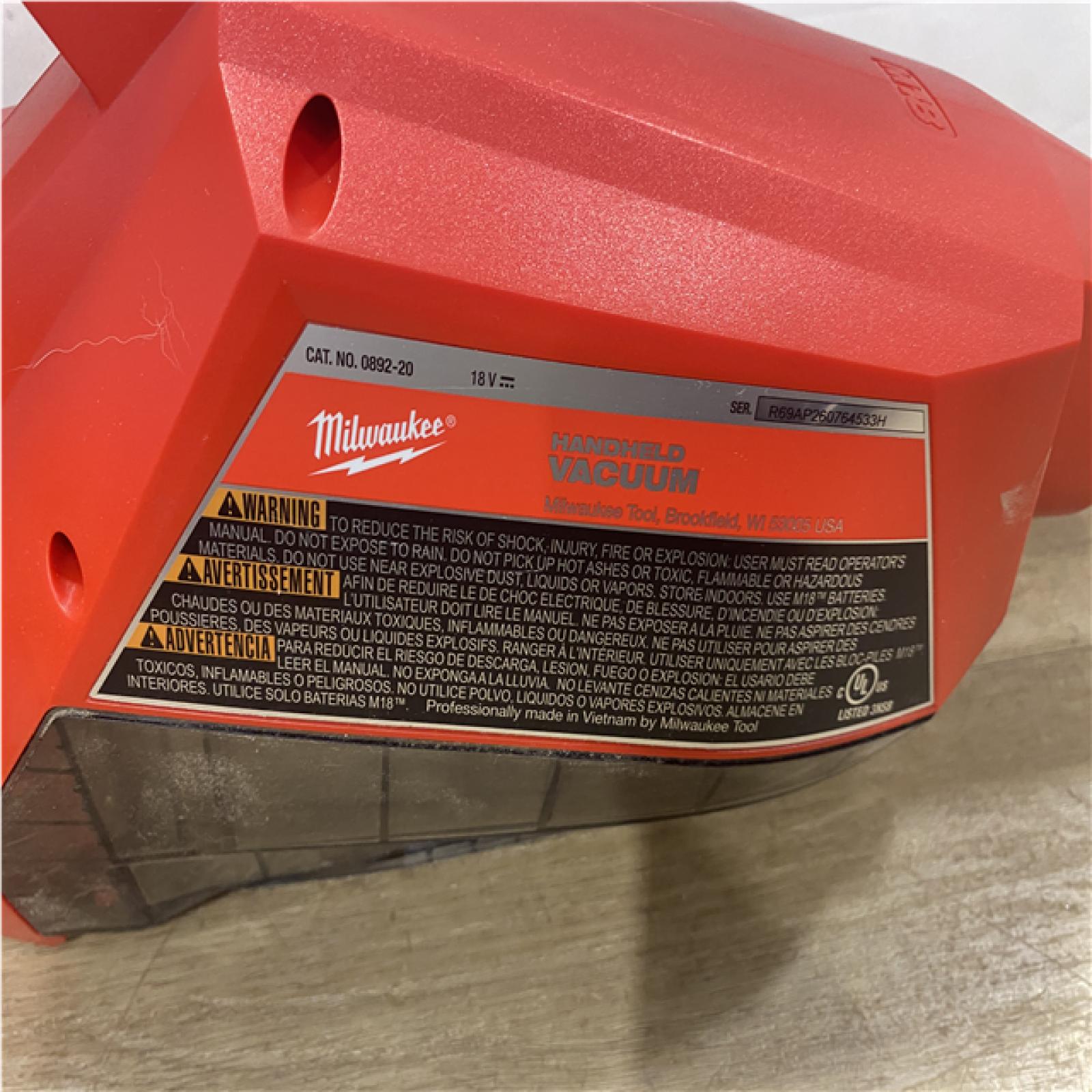 AS-IS Milwaukee 18-Volt Lithium-Ion Brushless Bagless Cordless HEPA Handheld Vacuum (Vacuum Only)