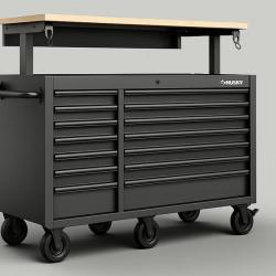 DALLAS LOCATION- HUSKY 62 IN. 14 DRAWER MOBILE WORKBENCH ADJUSTABLE TOP MATTE BLACK