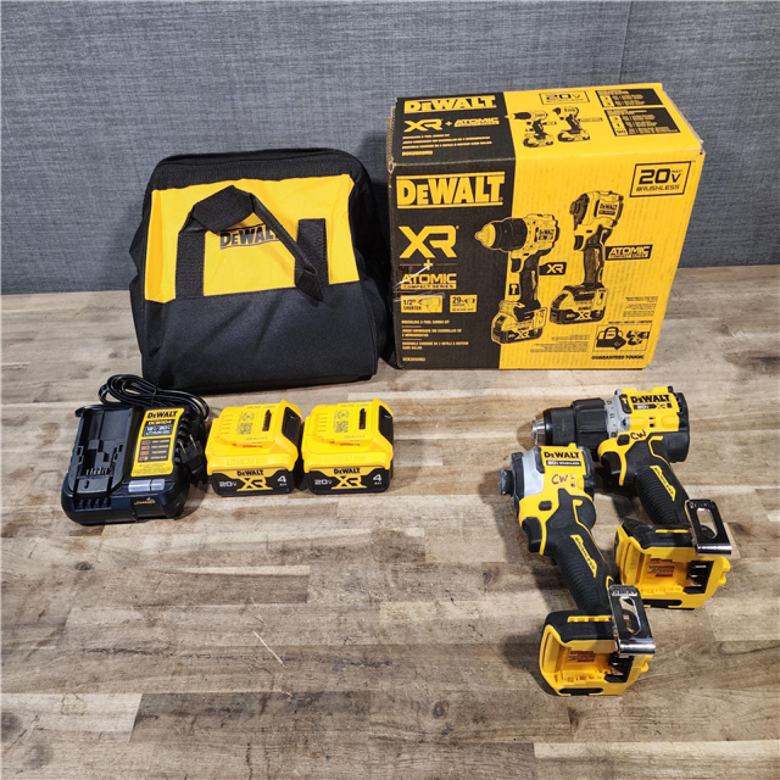 HOUSTON LOCATION - AS-IS DEWALT 20V MAX XR Hammer Drill and ATOMIC Impact Driver 2 Tool Cordless Combo Kit with (2) 4.0Ah Batteries, Charger, and Bag