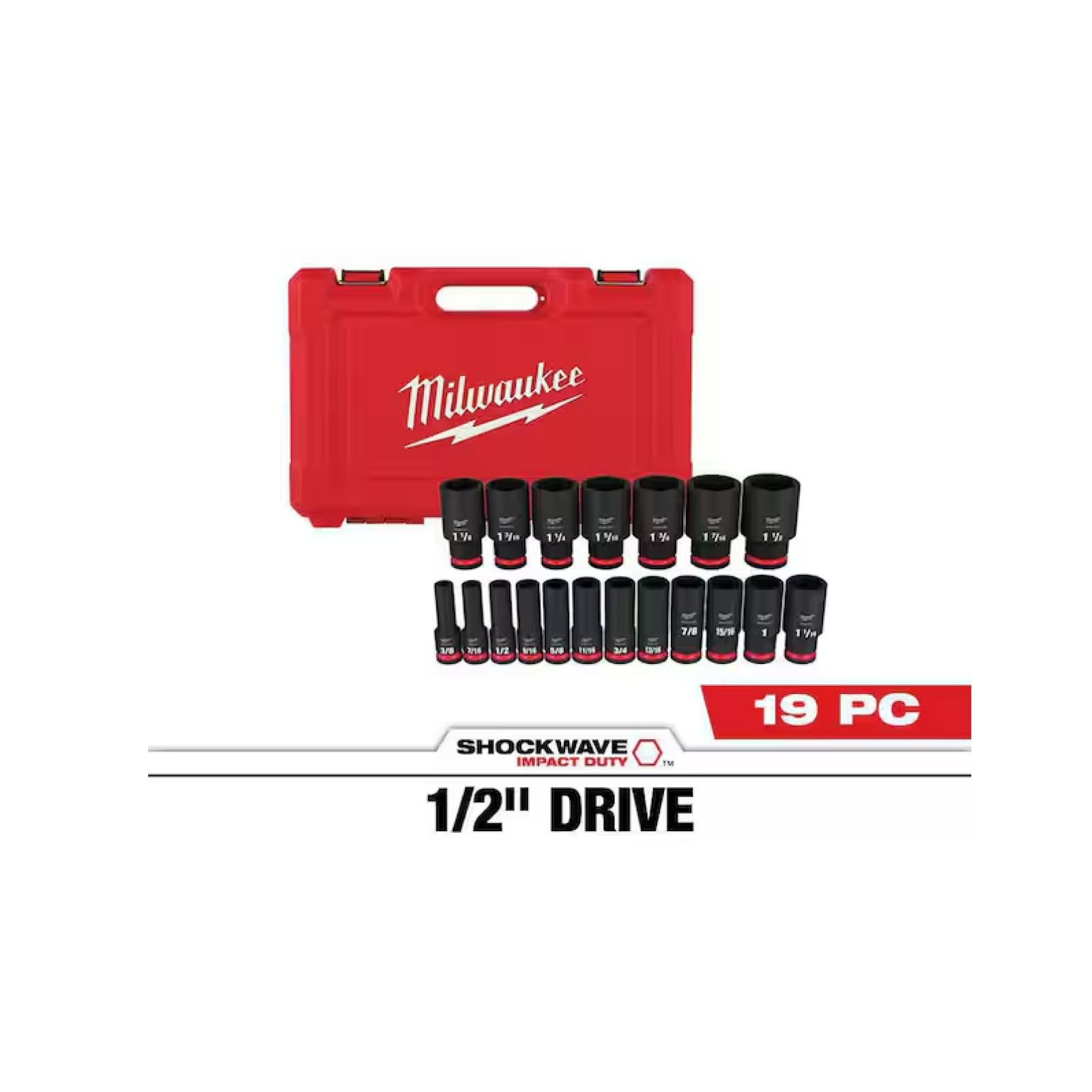 NEW!-Milwaukee SHOCKWAVE 1/2 in. Drive SAE 6 Point Impact Socket Set (19-Piece)