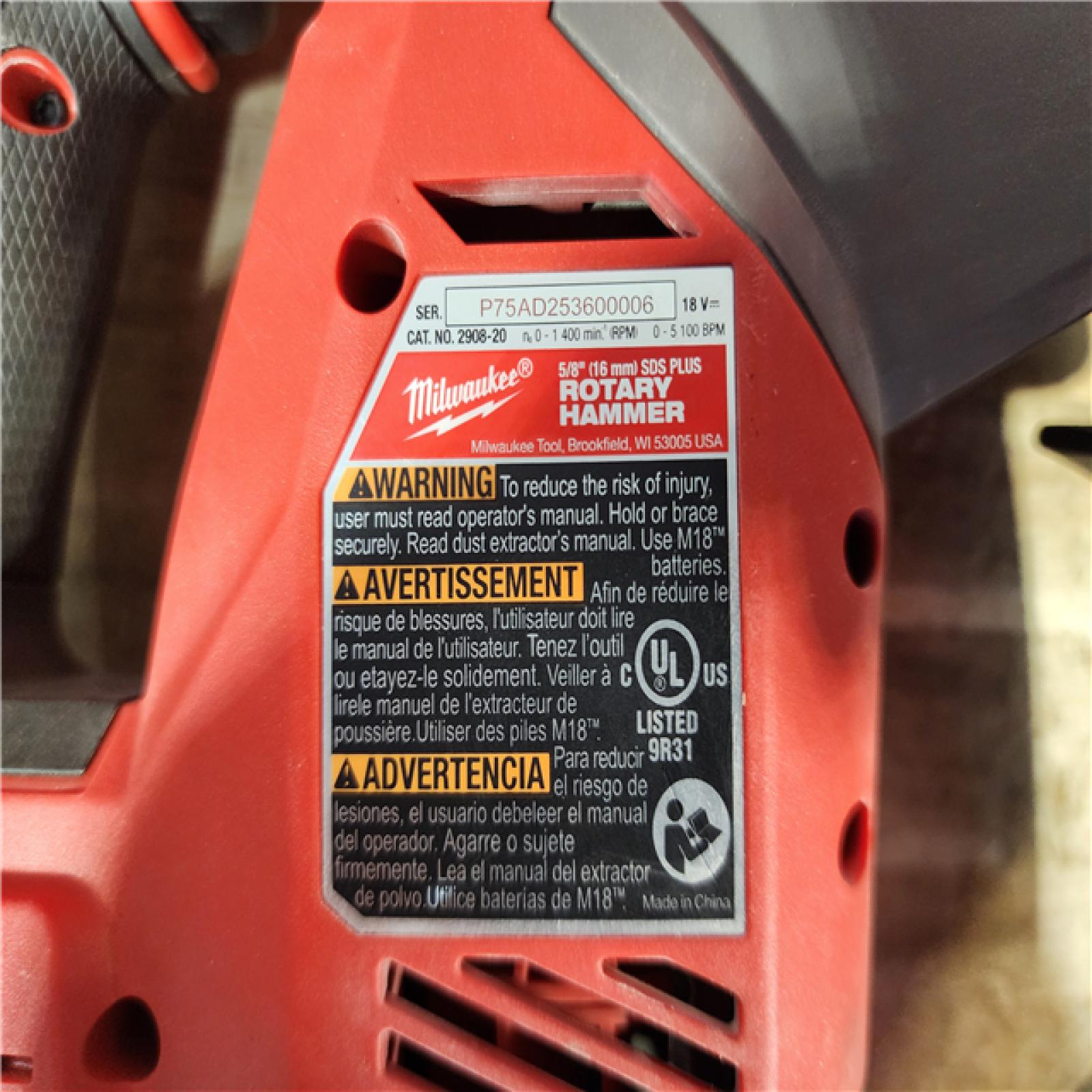 HOUSTON LOCATION - AS - IS Milwaukee FUEL 18V Lithium-Ion Brushless Cordless 5/8 in. SDS-Plus Rotary Hammer (Tool-Only)
