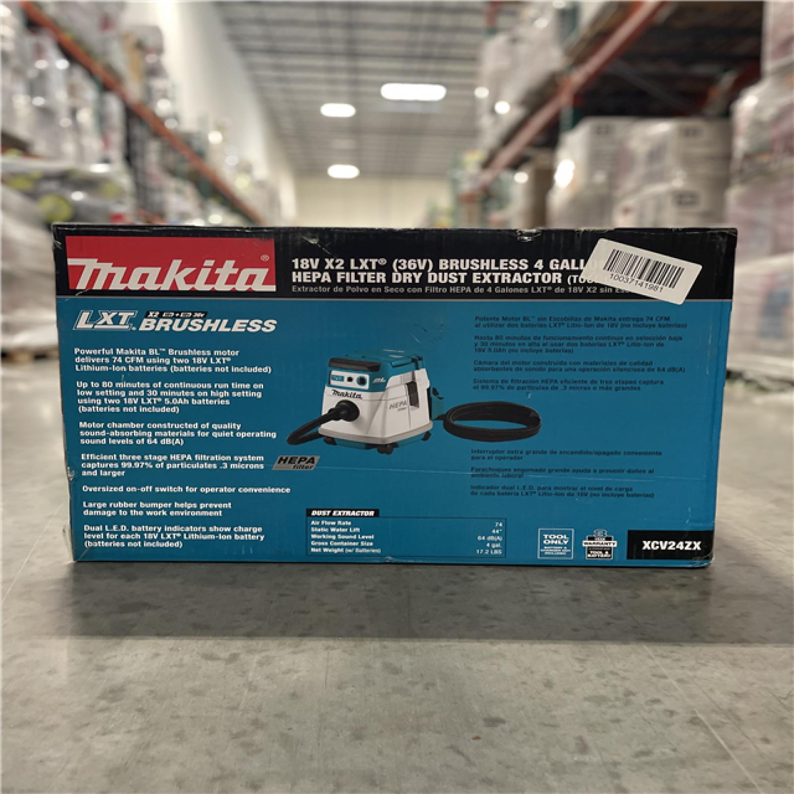 NEW! - MAKITA 18V X2 LXT Lithium-Ion (36V) Brushless Cordless 4 Gallon Dry Dust Extractor (TOOL ONLY)