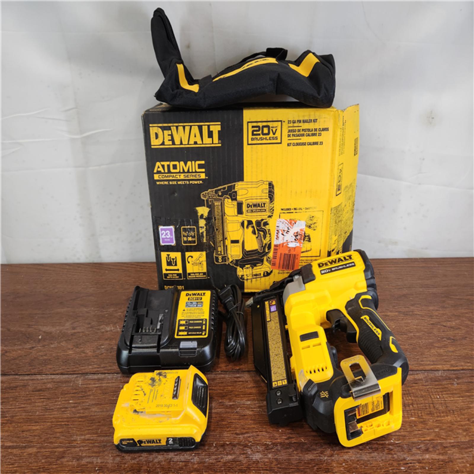 AS-IS DEWALT ATOMIC 20V MAX Brushless Cordless 23 Gauge Pin Nailer Kit