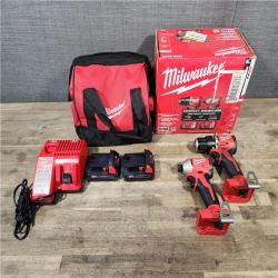 HOUSTON LOCATION - AS-IS Milwaukee M18 18V Lithium-Ion Brushless Cordless Compact Drill/Impact Combo Kit (2-Tool) W/(2) 2.0 Ah Batteries  Charger & Bag
