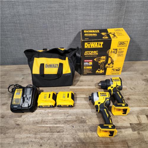 HOUSTON LOCATION - AS-IS Dewalt DCK225D2 20V MAX ATOMIC Brushless Compact Lithium-Ion 1/2 in. Cordless Drill Driver and 1/4 in. Impact Driver Combo Kit with 2 Batteries 2 Ah
