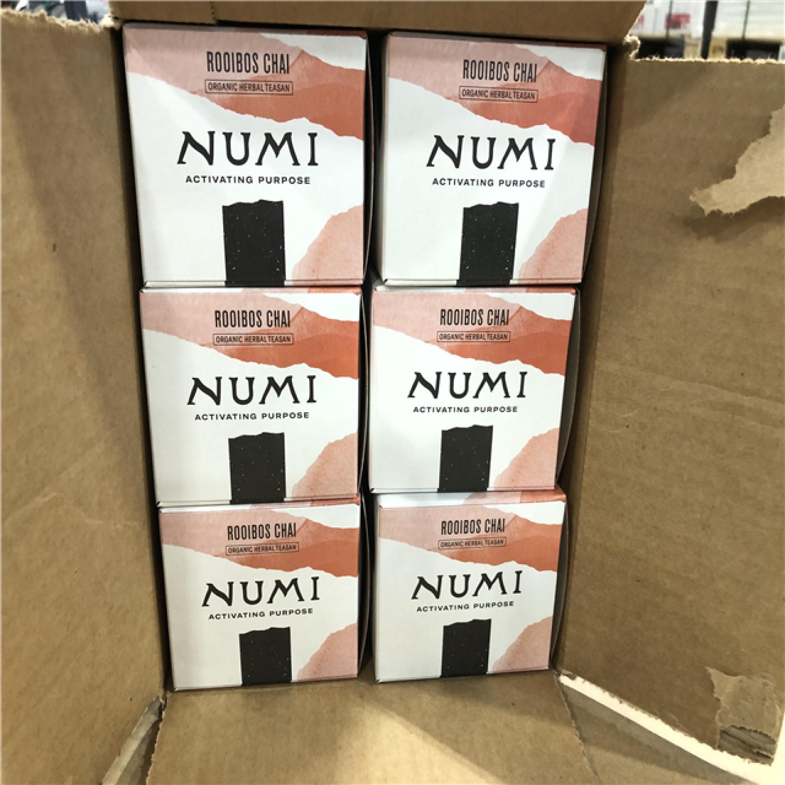 DALLAS LOCATION- NEW!- Numi Organic Rooibos Chai Tea  18 Tea Bags  Red Tea with Cinnamon  Allspice & Ginger  Caffeine Free PALLET (600 UNITS)