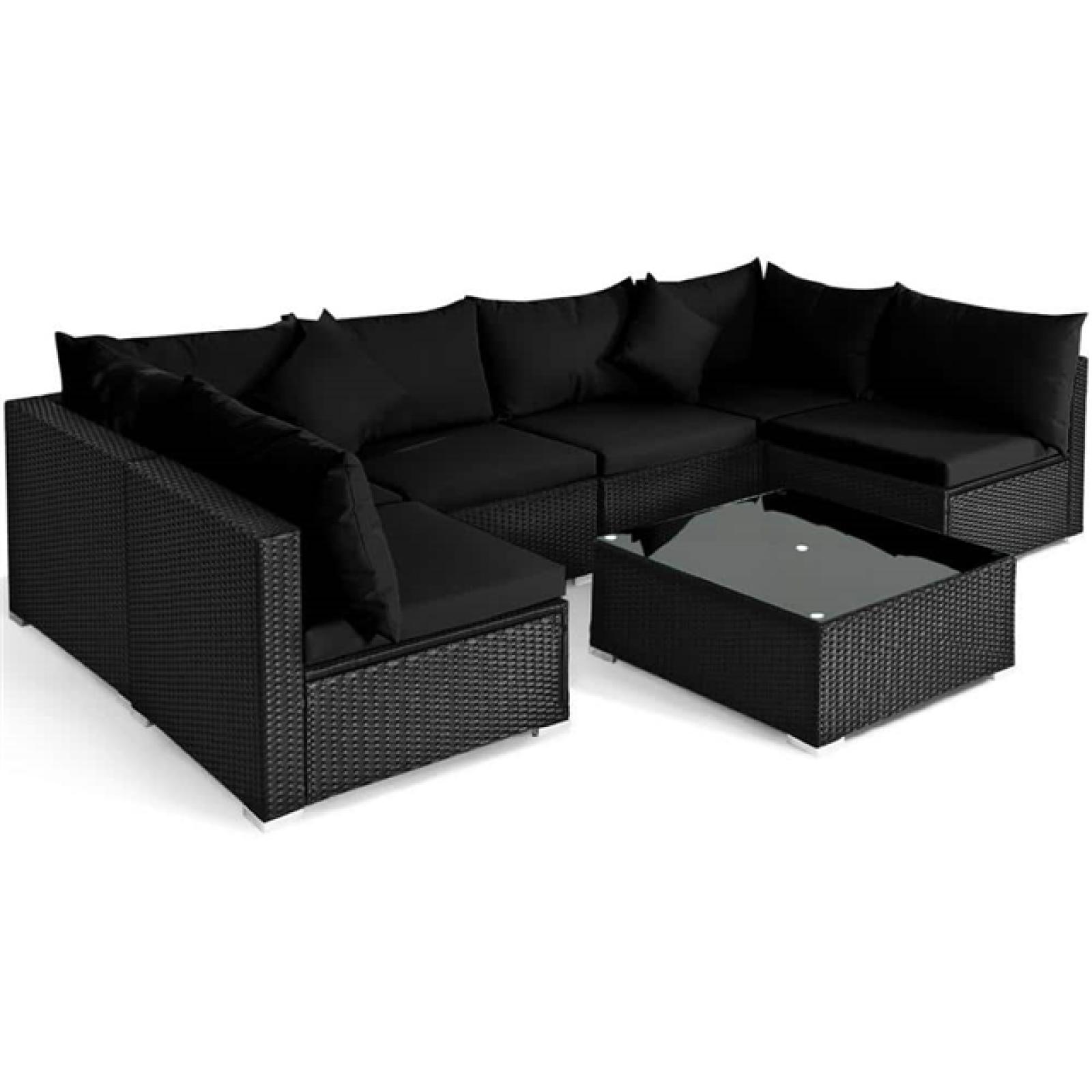 Phoenix AS-IS Gymax 7-Piece Rattan Patio Conversation Set Sectional Furniture Set with Black Cushion
