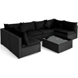 Phoenix AS-IS Gymax 7-Piece Rattan Patio Conversation Set Sectional Furniture Set with Black Cushion