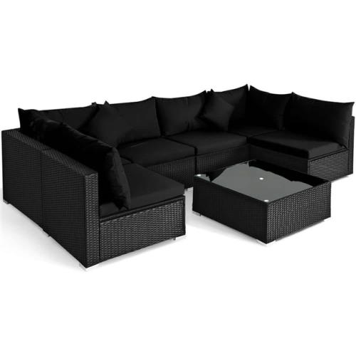 Phoenix AS-IS Gymax 7-Piece Rattan Patio Conversation Set Sectional Furniture Set with Black Cushion