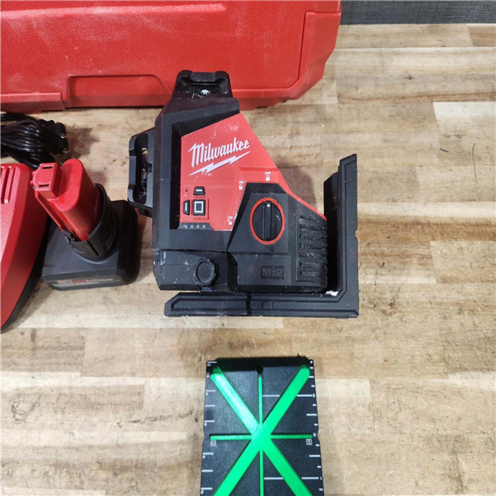 HOUSTON LOCATION - AS - IS Milwaukee 12-Volt Lithium-Ion Cordless Green 250 ft. 3-Plane Laser Level Kit