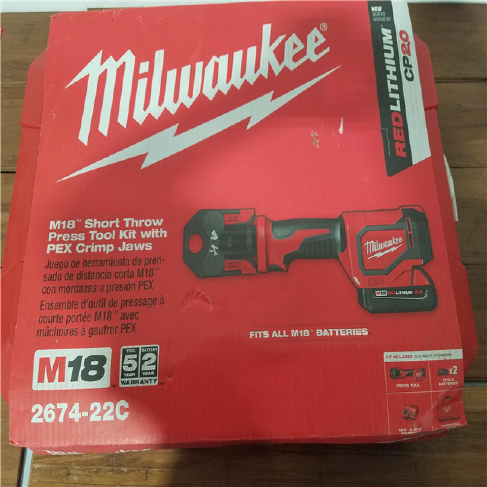 California NEW Milwaukee M18 Short Throw Press Tool with Pex Crimp Jaws  Includes (2) Batteries  Charger and Hard Case