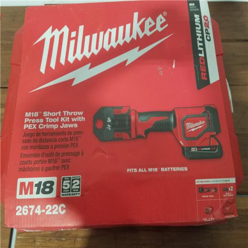 California NEW Milwaukee M18 Short Throw Press Tool with Pex Crimp Jaws  Includes (2) Batteries  Charger and Hard Case