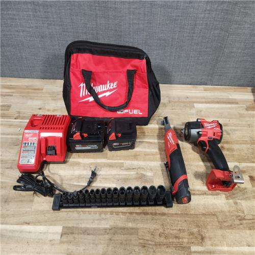 HOUSTON LOCATION - AS - IS Milwaukee 2 Tool Combo Kit W/ (2) Battery & Charger & SOCKET WRENCHES