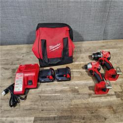 HOUSTON LOCATION - AS-IS Milwaukee M18 18V Lithium-Ion Brushless Cordless Compact Drill/Impact Combo Kit (2-Tool) W/(2) 2.0 Ah Batteries  Charger & Bag